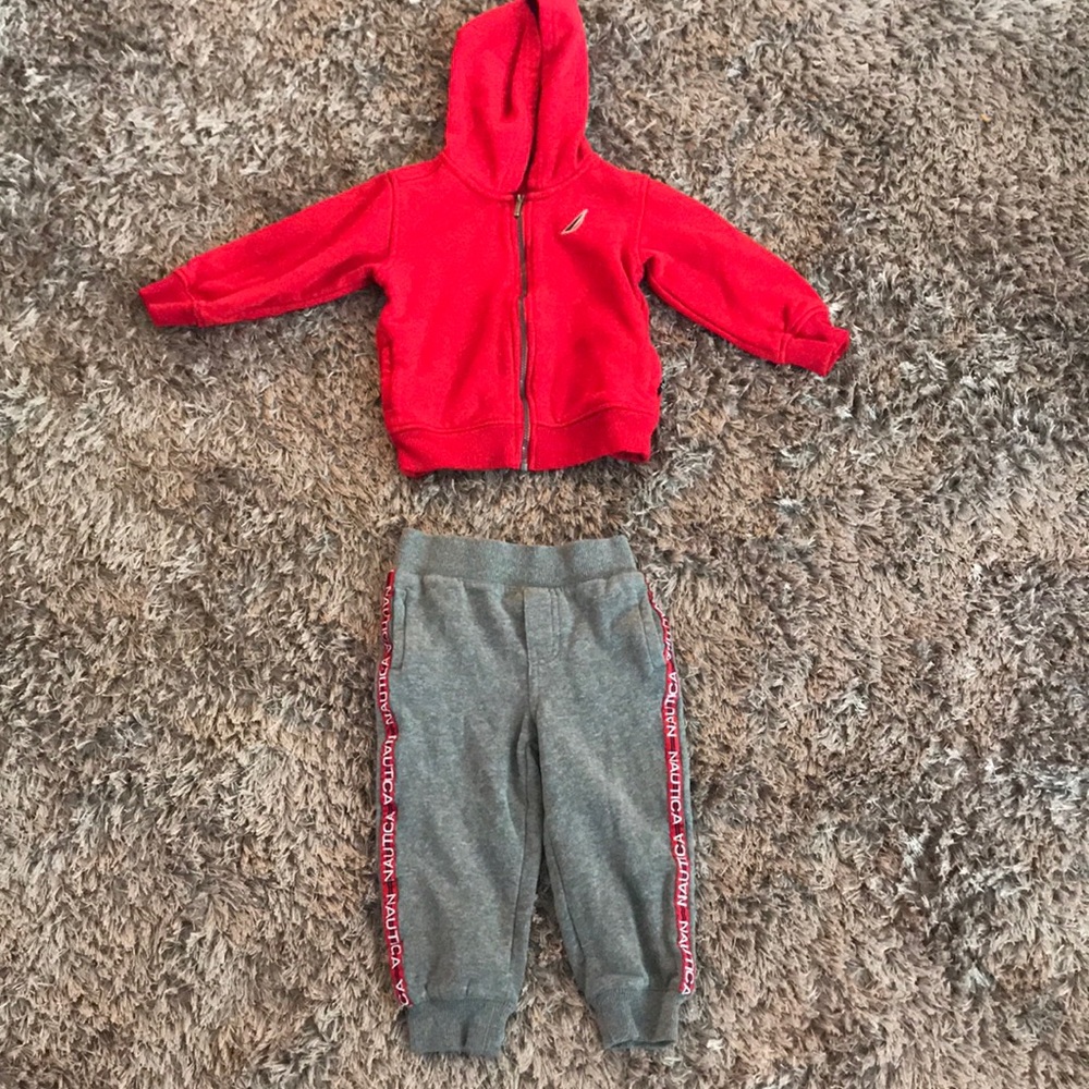 Nautica Red & Grey Zip-up and Sweatpants Set